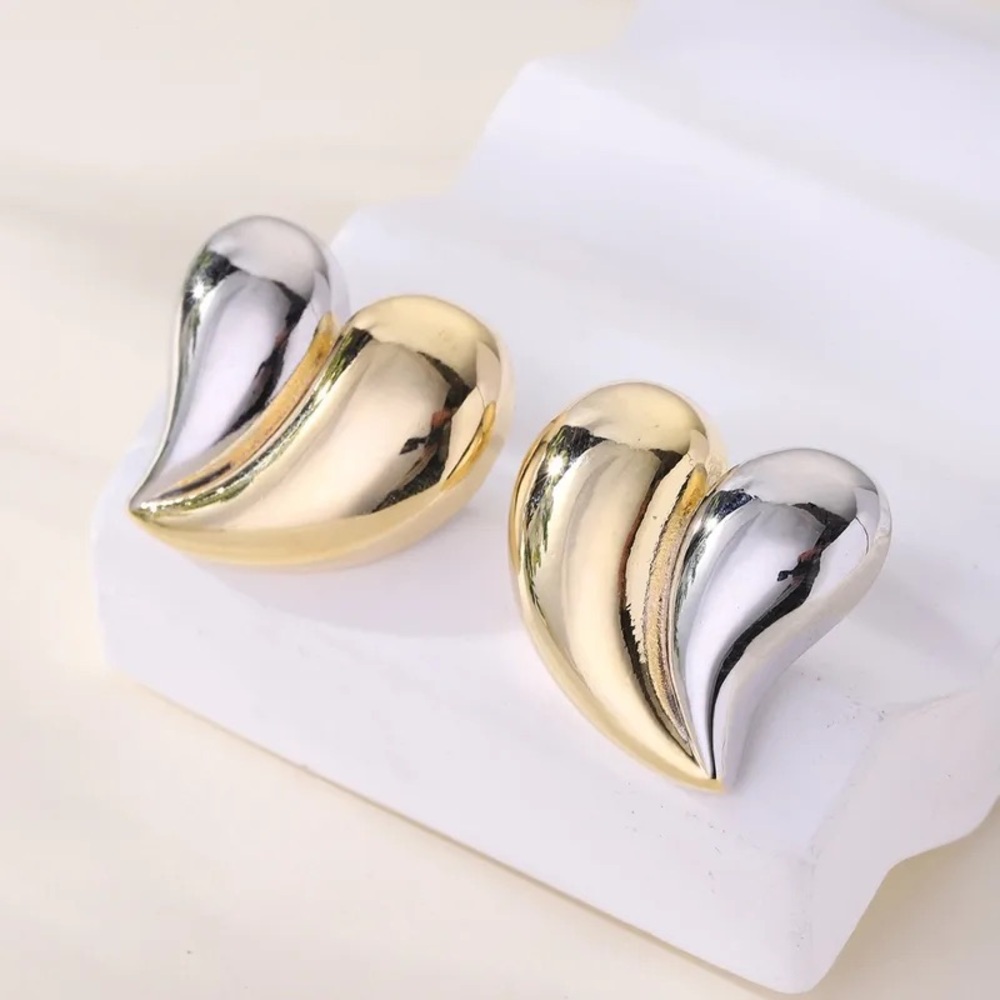 Gold and Silver Heart Earrings - Picture 6 of 8